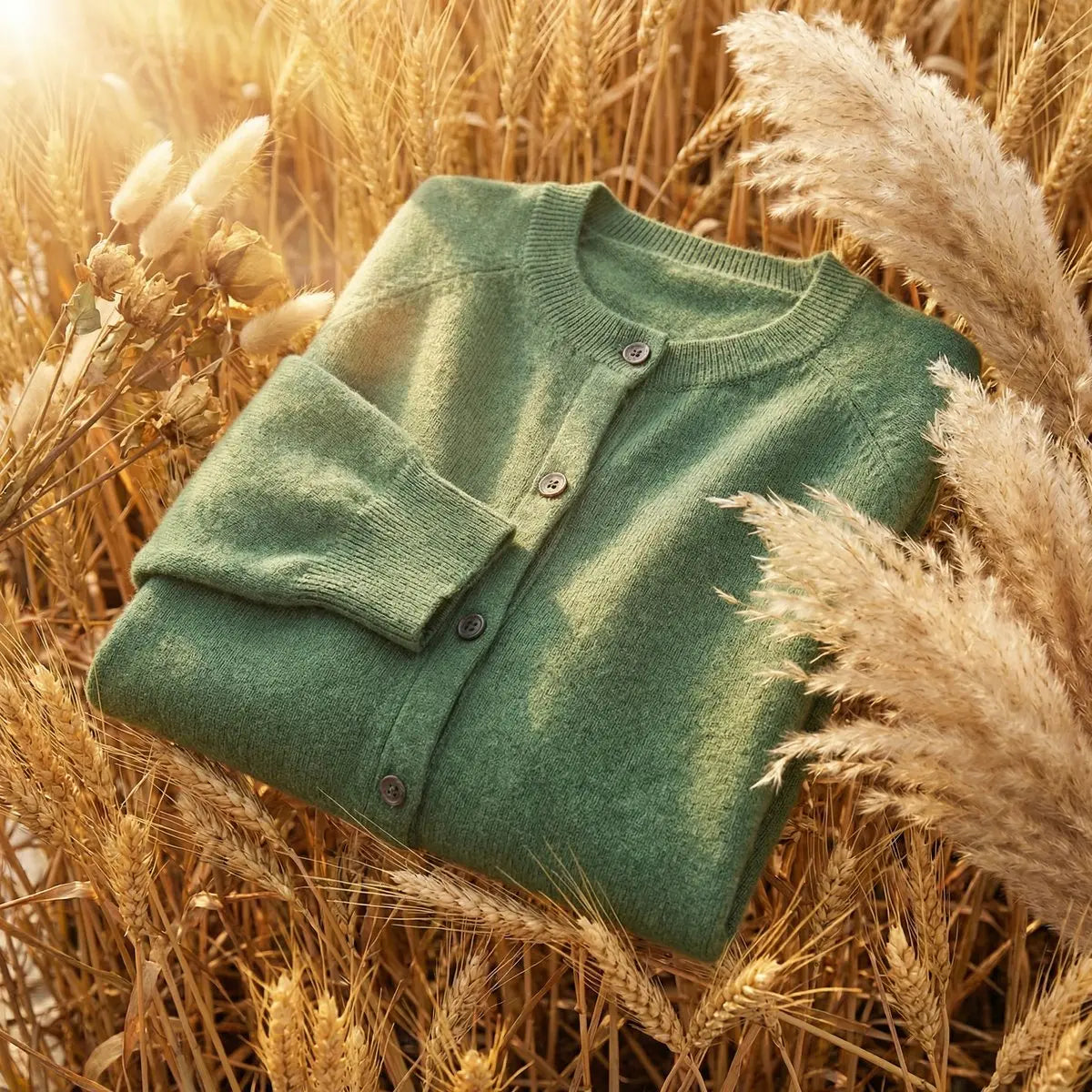 Women's Merino Wool Long Sleeve Knit Jumper Cardigan - Green