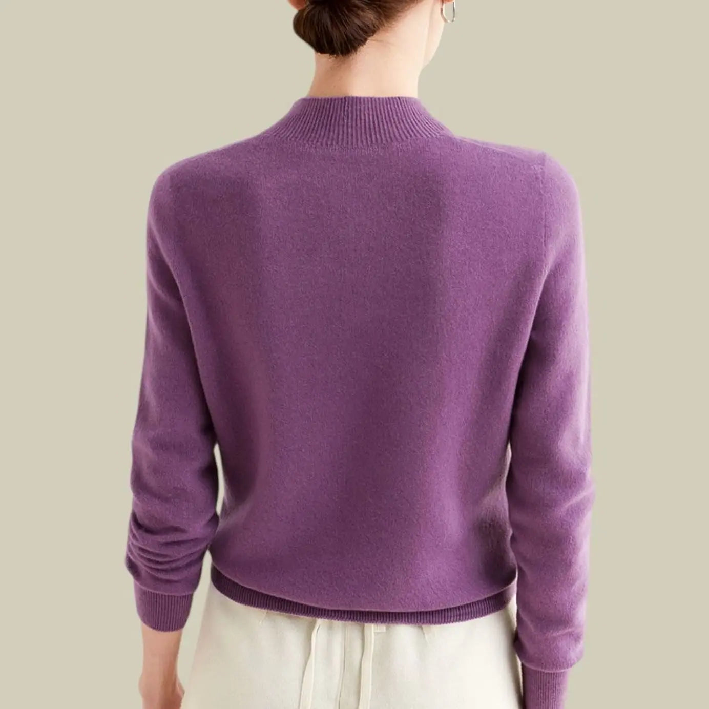 Women's Merino Wool Sweaters Mock-Neck Long-Sleeve Knit Jumper