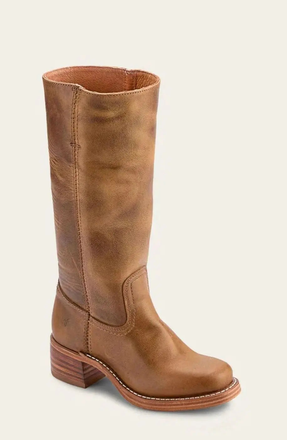 Women's Mid-Calf Leather-Look Stacked Heel Western Boots
