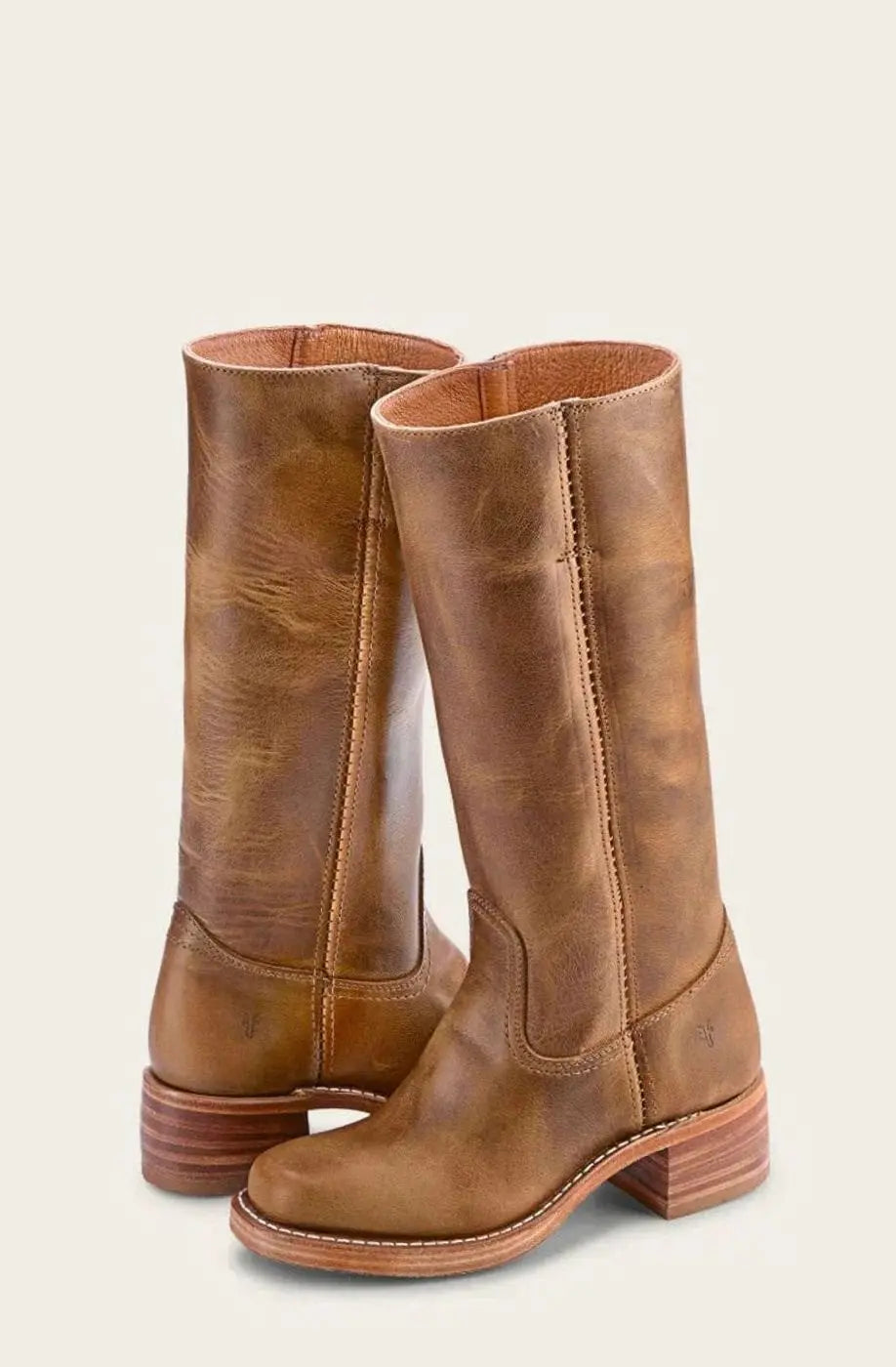 Women's Mid-Calf Leather-Look Stacked Heel Western Boots - Brown