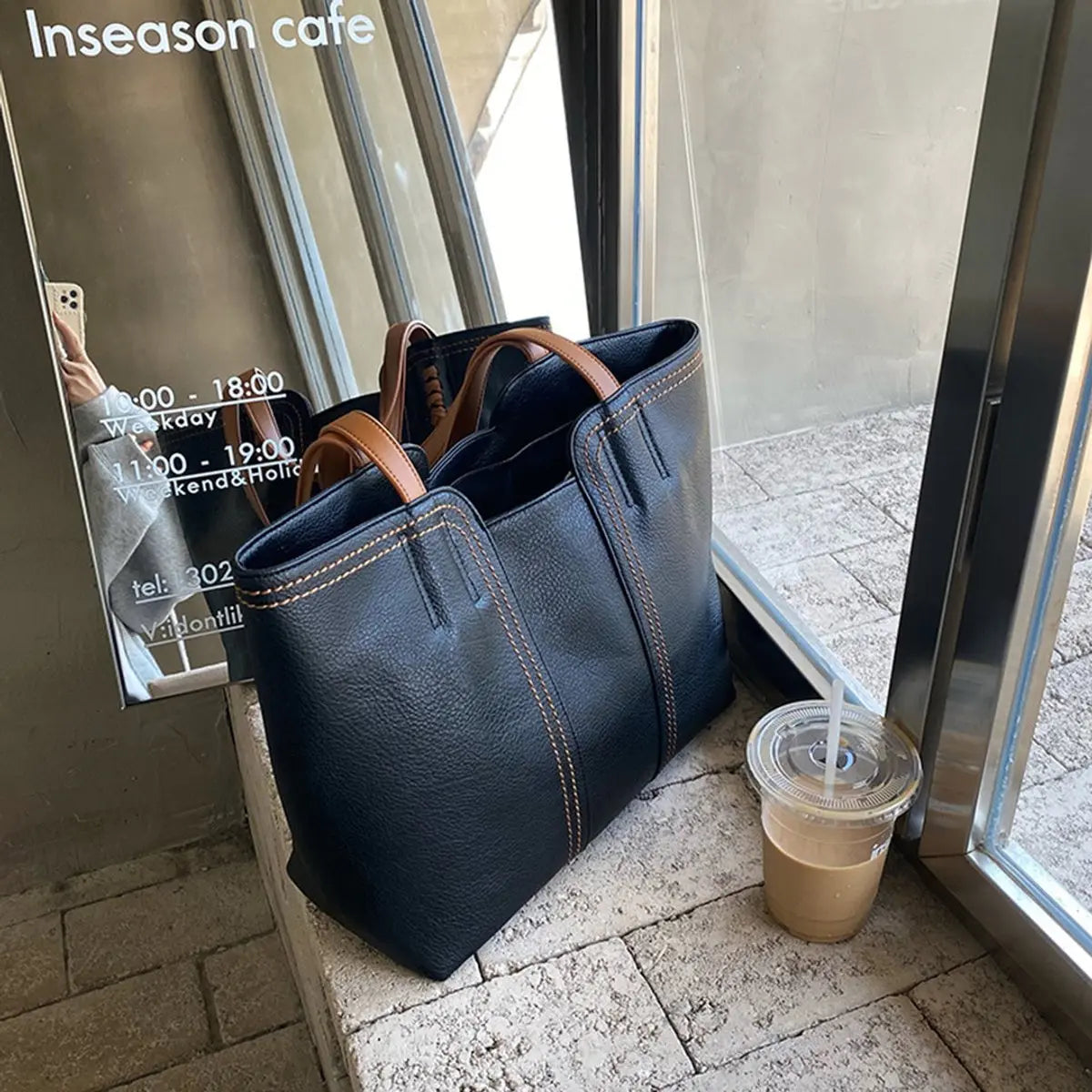 Women's Minimalist Faux Leather Large Tote Bag
