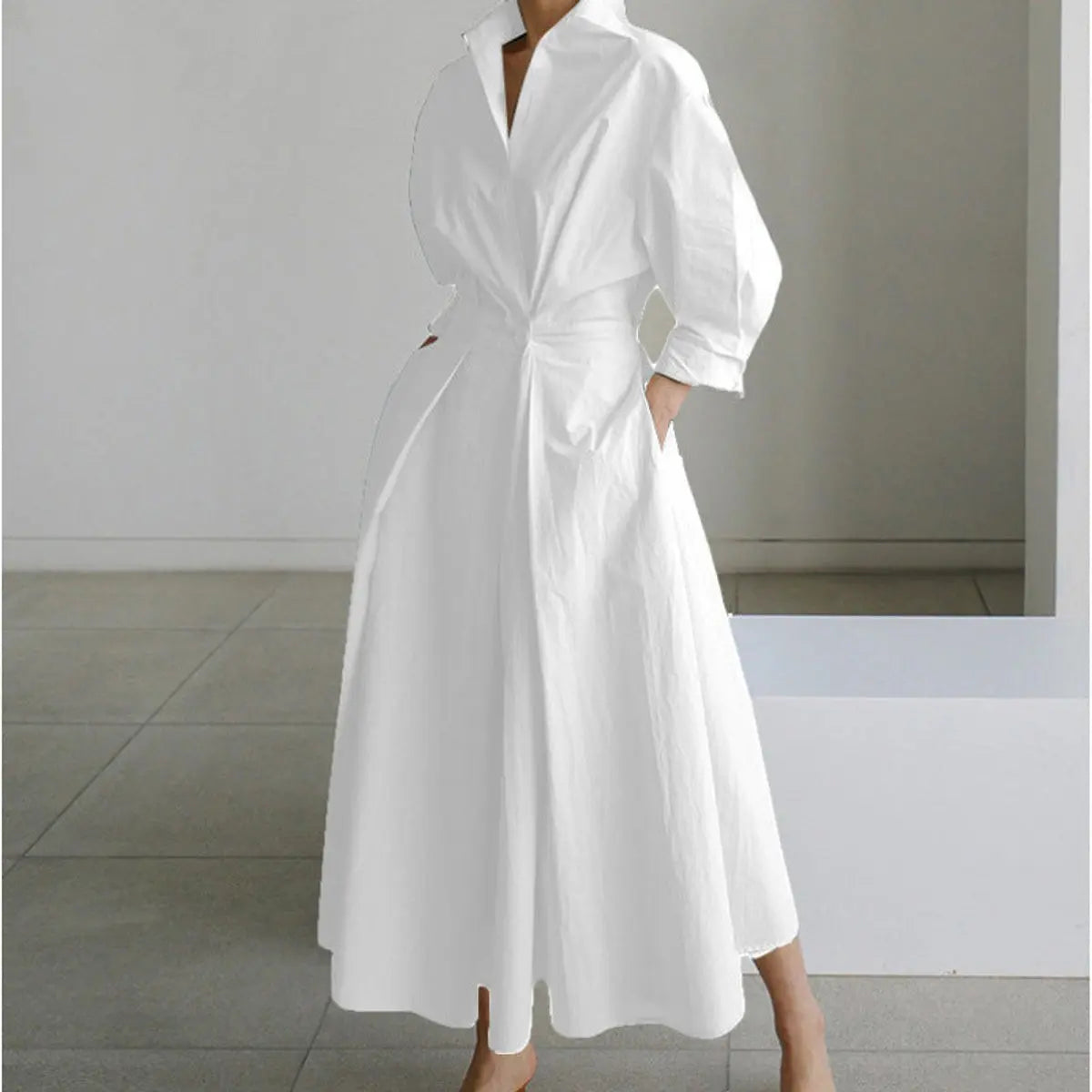 Women's Newspaper Print Collared Wrap Maxi Dress - White