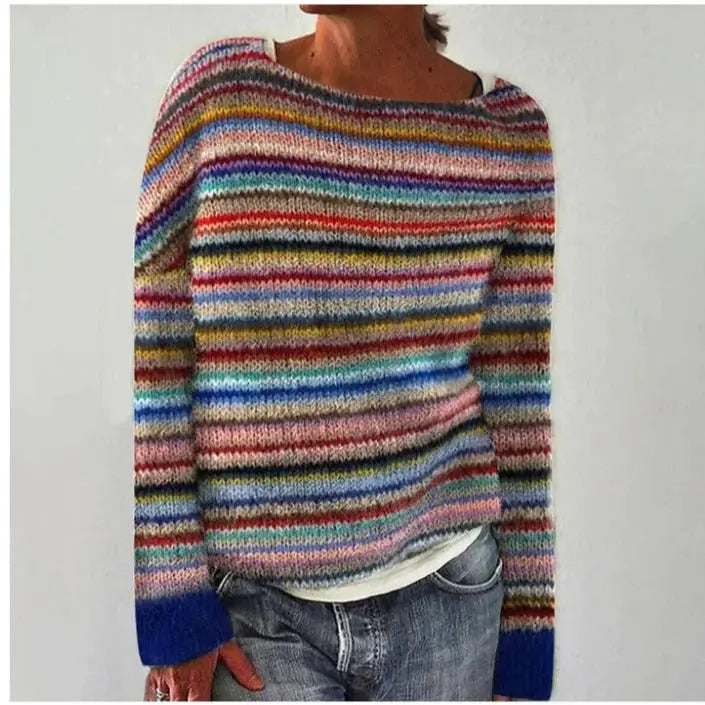 Women's Nordic Jumper Boat Neck Relaxed Fit Multicolour - Rainbow