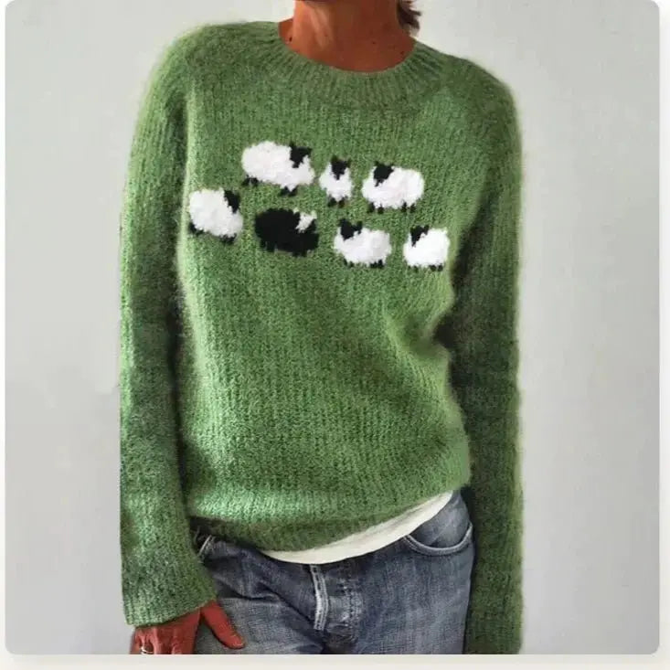 Women's Nordic Jumper Boat Neck Relaxed Fit Multicolour - Green