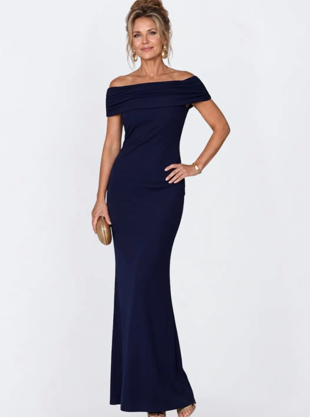 Women's Off-Shoulder Bodycon Maxi Cocktail Dress Twist Back - Navy Blue