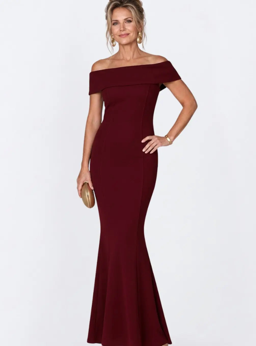 Women's Off-Shoulder Bodycon Maxi Cocktail Dress Twist Back - Burgundy