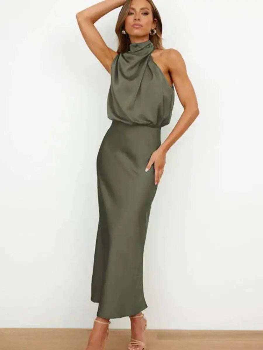 Women's Off-Shoulder Midi Cocktail Party Dress Cotton Blend - Green