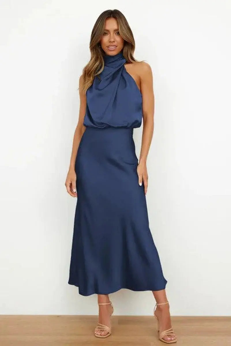 Women's Off-Shoulder Midi Cocktail Party Dress Cotton Blend - Blue