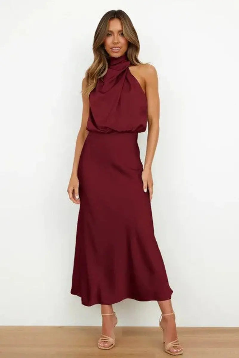 Women's Off-Shoulder Midi Cocktail Party Dress Cotton Blend - Red
