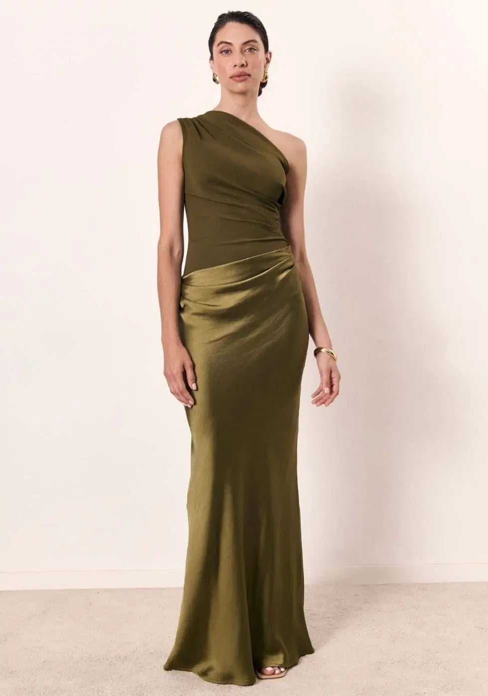 Women's One-Shoulder Asymmetric Satin Maxi Dress