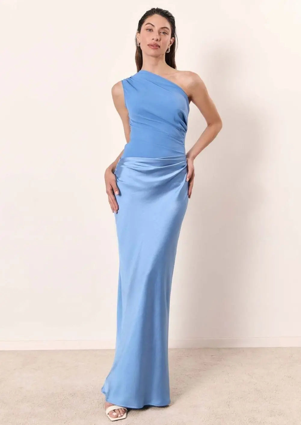 Women's One-Shoulder Asymmetric Satin Maxi Dress