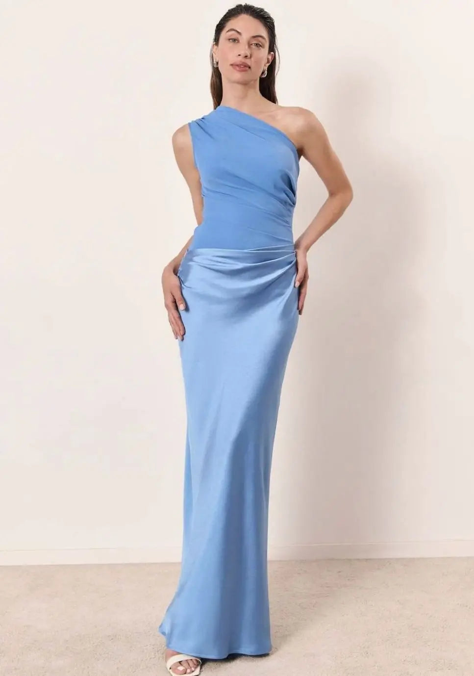 Women's One-Shoulder Asymmetric Satin Maxi Dress