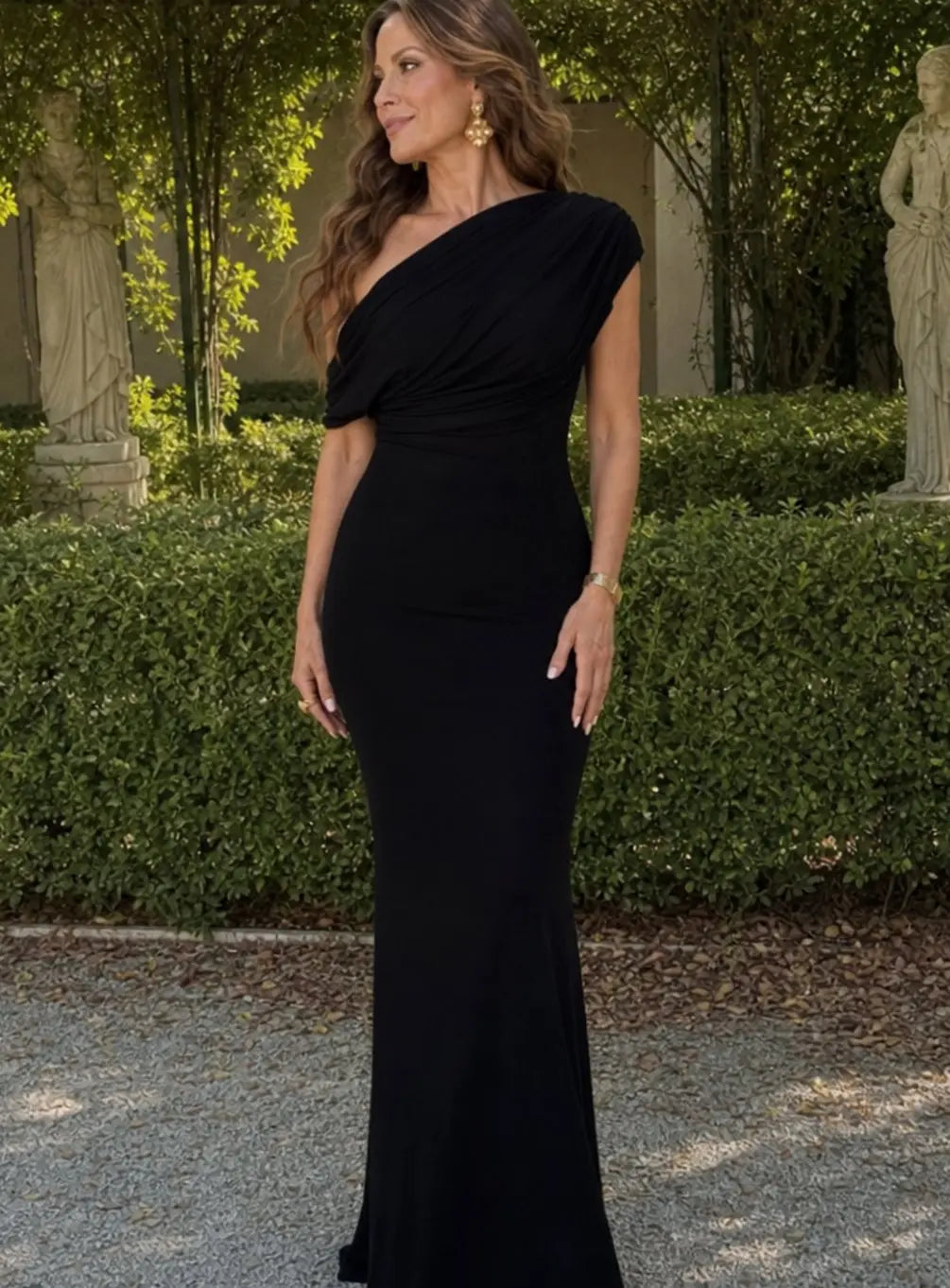 Women's One-Shoulder Draped Maxi Cocktail Dress