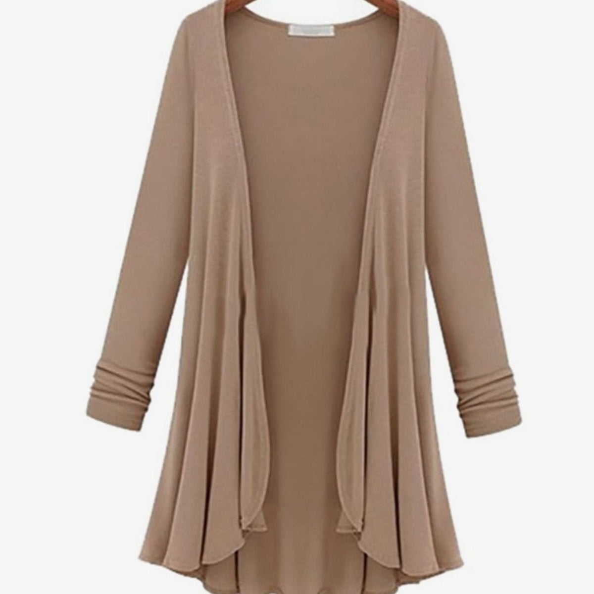 Women's Open-Front Long-Sleeve Ruffled Cardigan - Khaki