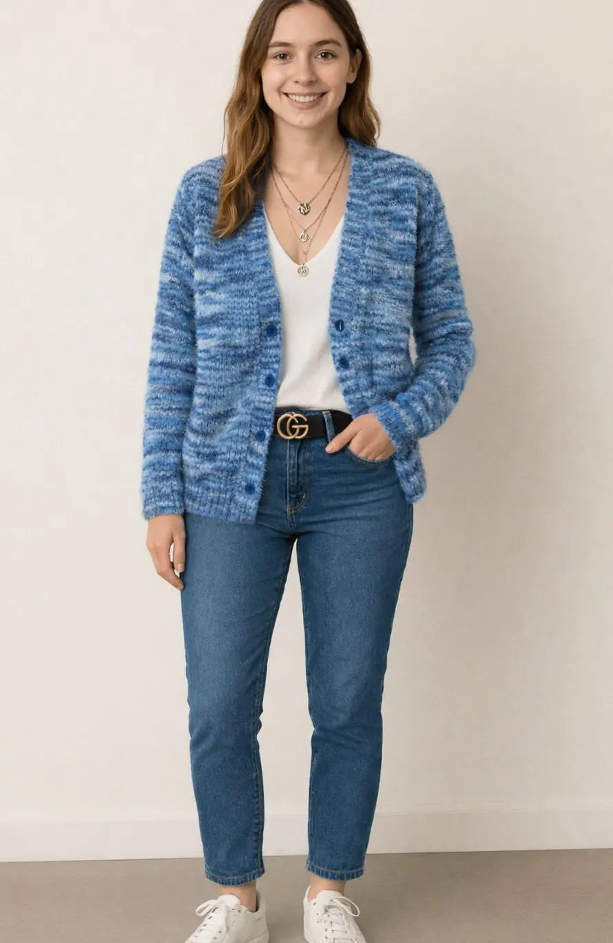 Women's Open-Front Striped Chunky Knit Cardigan Sweater