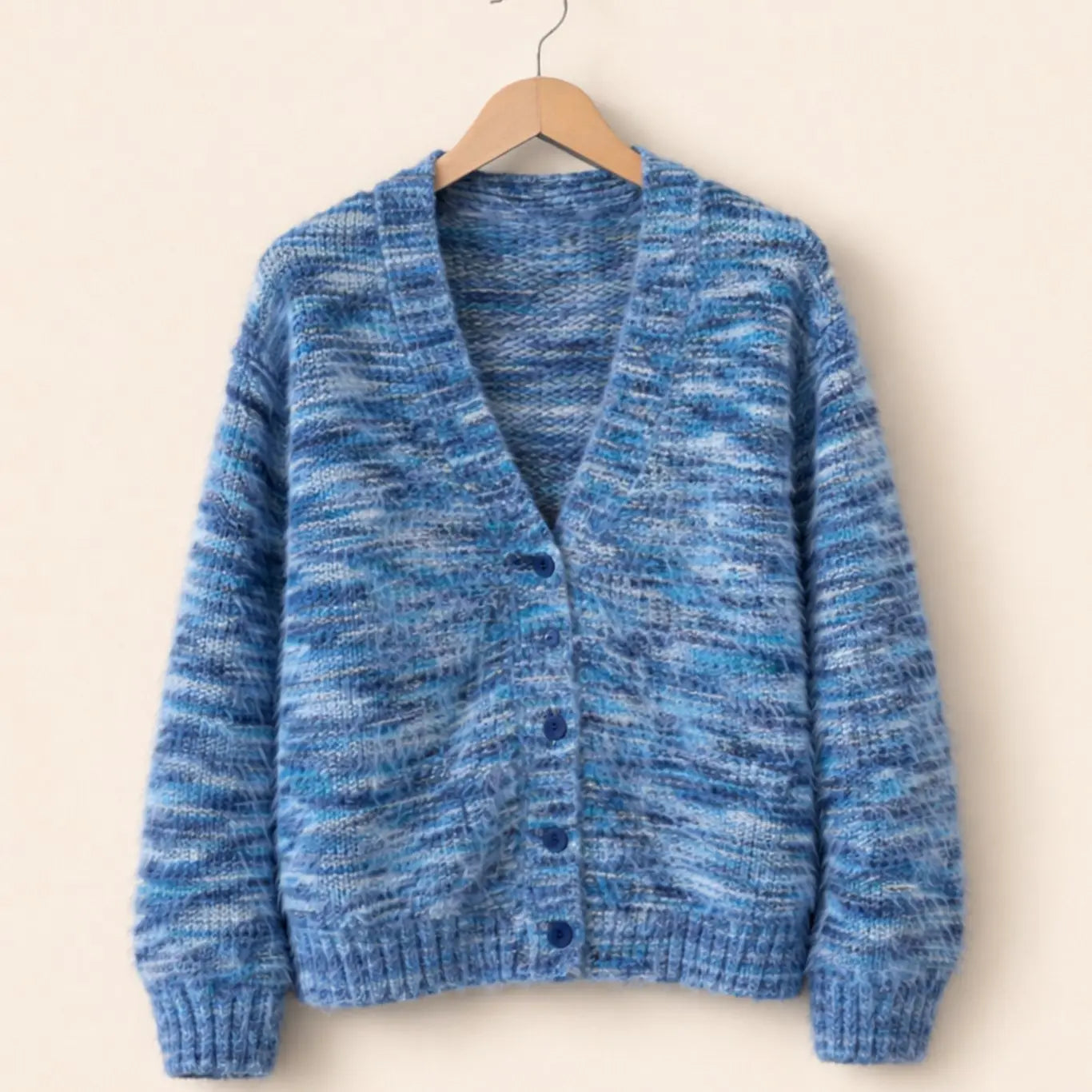 Women's Open-Front Striped Chunky Knit Cardigan Sweater - Blue