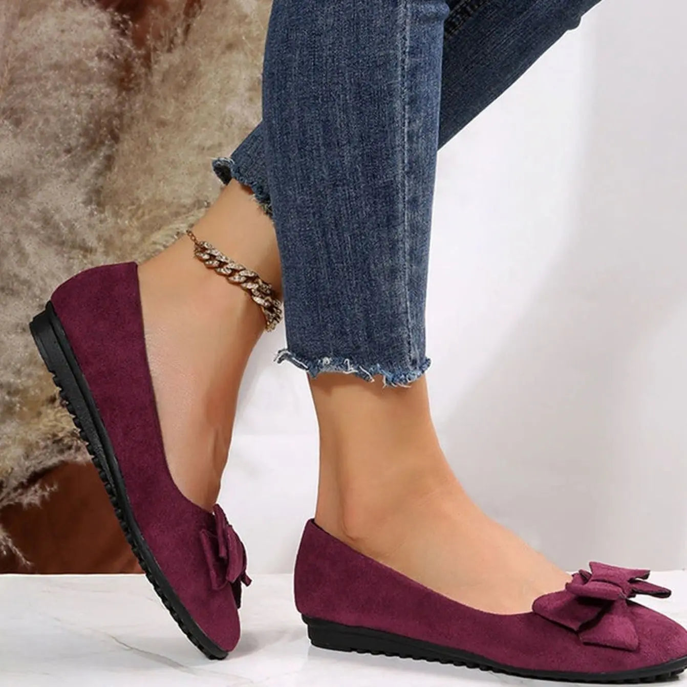Women's Orthopaedic Bow-Detail Slip-On Comfort Shoes - Bordeaux