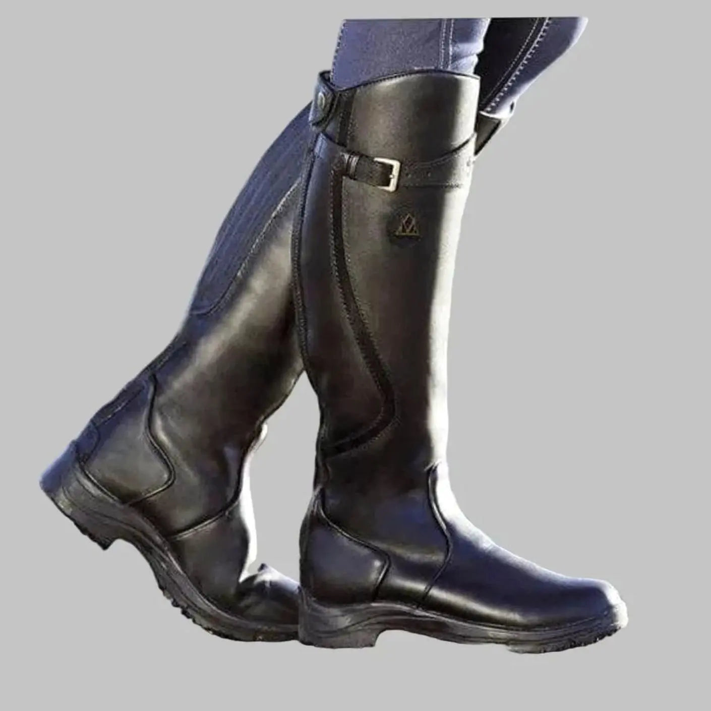 Women's Orthopaedic Knee-High Buckle Leather Boots - Black
