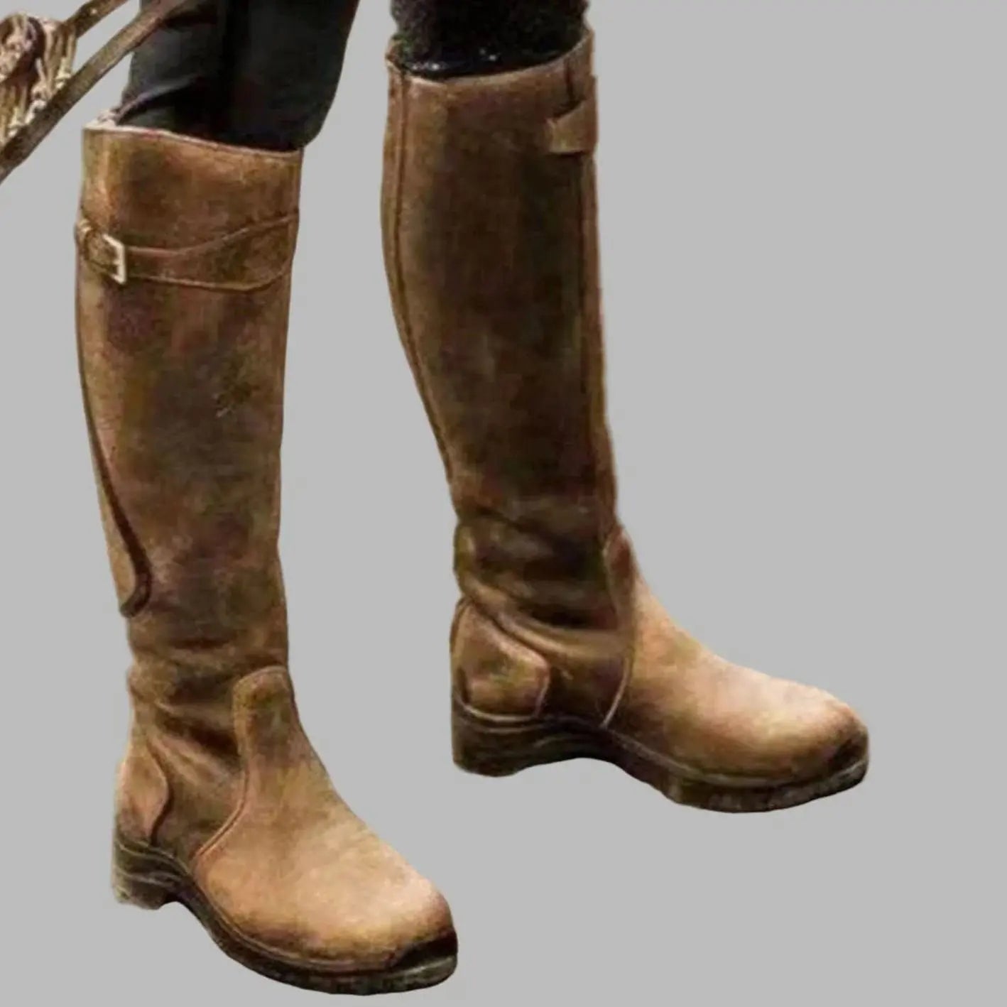 Women's Orthopaedic Knee-High Buckle Leather Boots - Brown