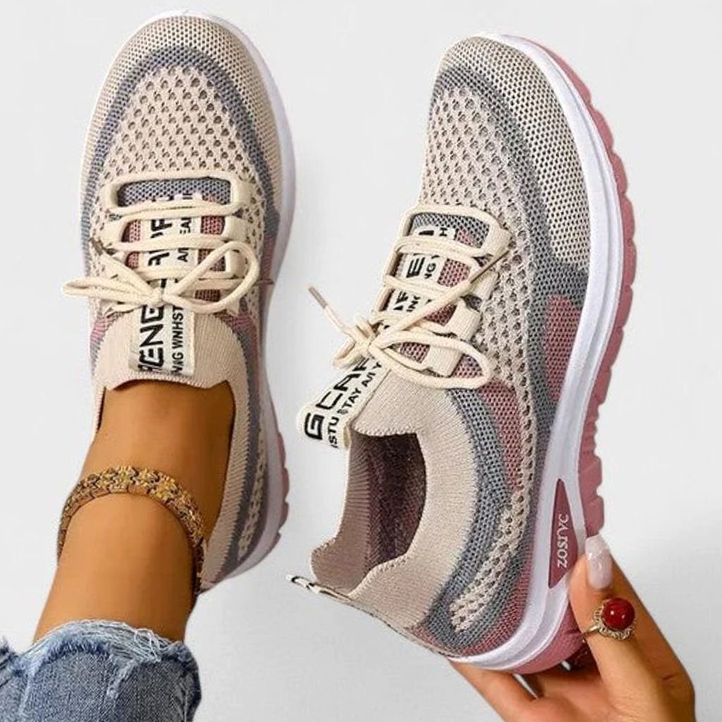 Women's Orthopaedic Lace-Up Breathable Mesh Trainers - Khaki