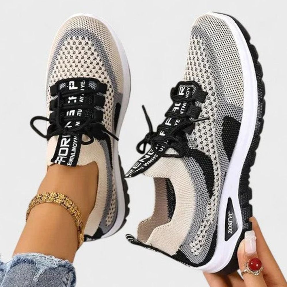 Women's Orthopaedic Lace-Up Breathable Mesh Trainers - Black