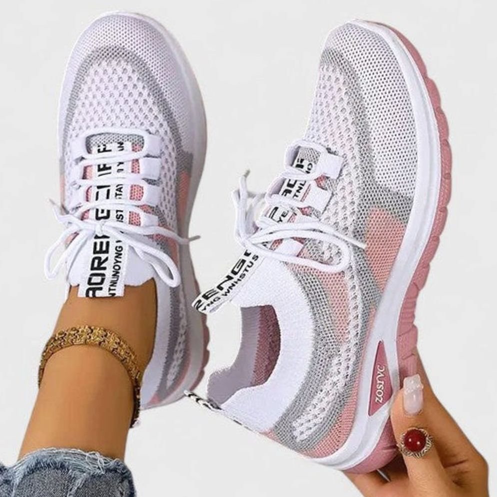 Women's Orthopaedic Lace-Up Breathable Mesh Trainers - Pink