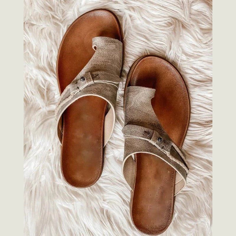 Women's Orthopedic Comfort Sandals Toe-Loop Slip-On - Khaki