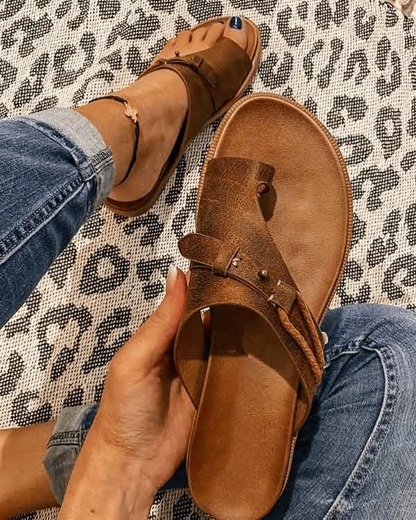 Women's Orthopedic Comfort Sandals Toe-Loop Slip-On - Brown