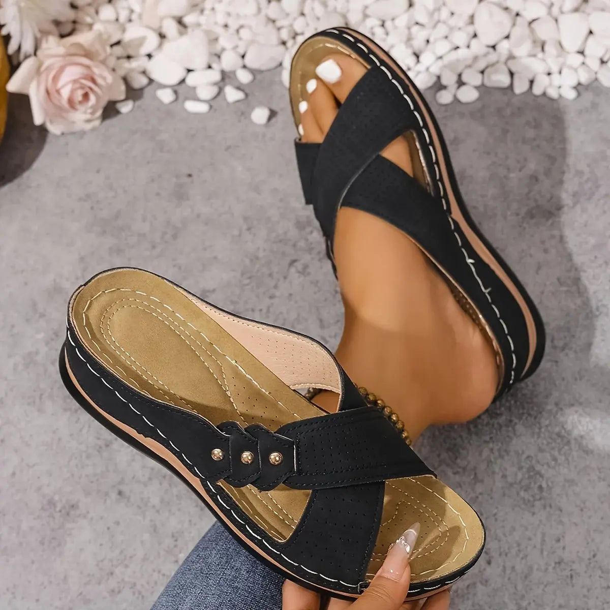 Women's Orthopedic Crossover Wedge Slide Sandals