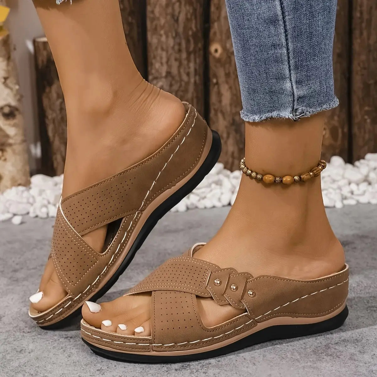 Women's Orthopedic Crossover Wedge Slide Sandals