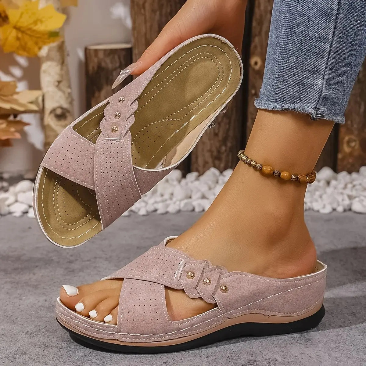 Women's Orthopedic Crossover Wedge Slide Sandals