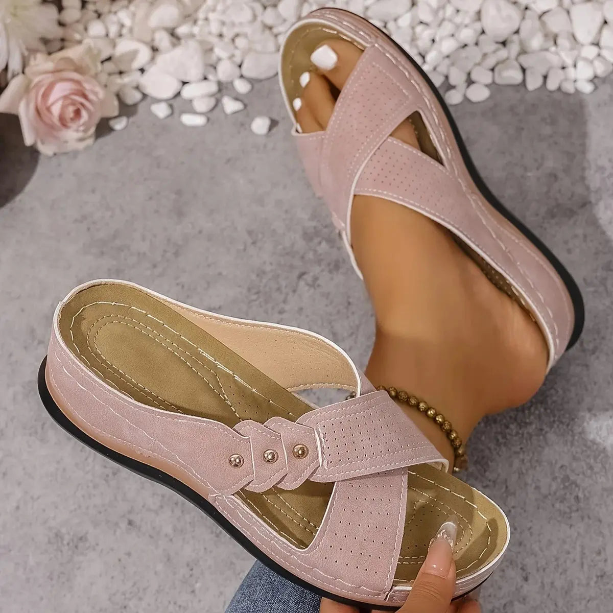 Women's Orthopedic Crossover Wedge Slide Sandals