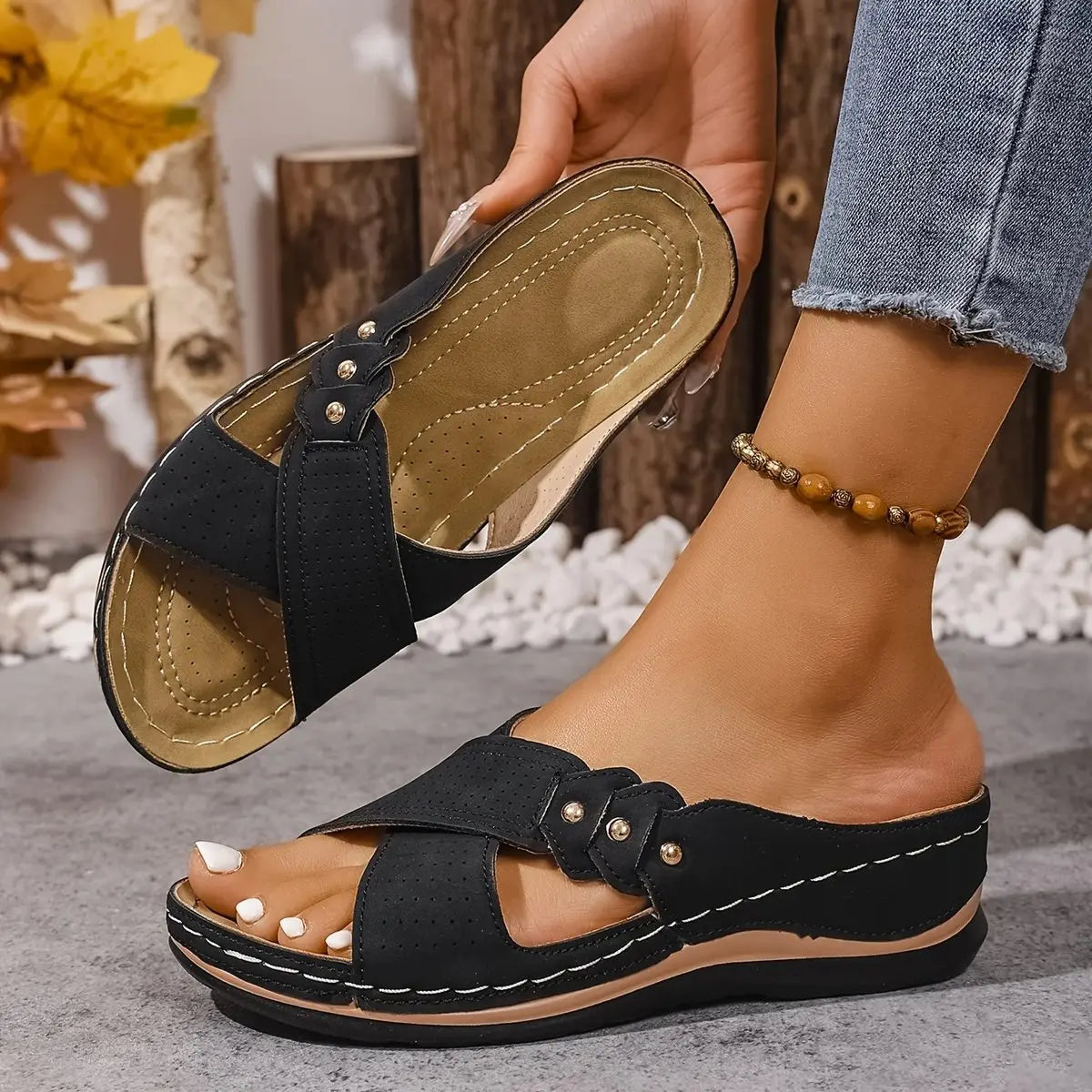 Women's Orthopedic Crossover Wedge Slide Sandals