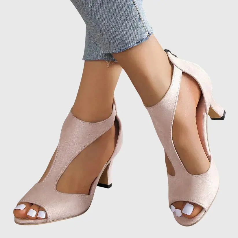 Women's Orthopedic Heels Ankle Strap Peep Toe Comfort - Pink