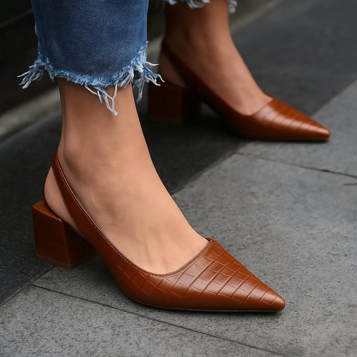 Women's Orthopedic Heels Slingback Pointed Toe Low Heel - Brown