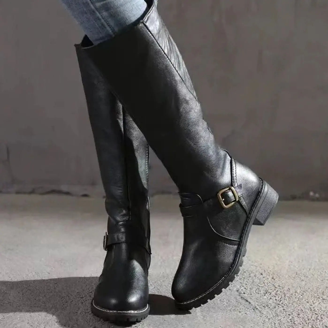 Women's Orthopedic Knee-High Buckle Leather Boots