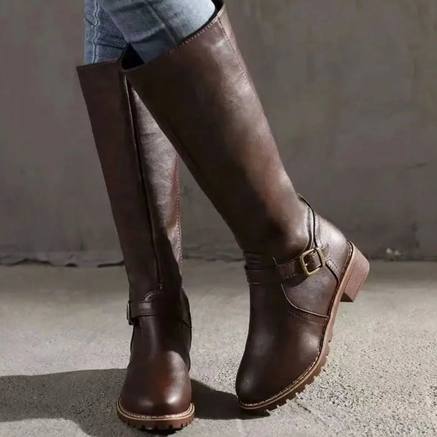 Women's Orthopedic Knee-High Buckle Leather Boots