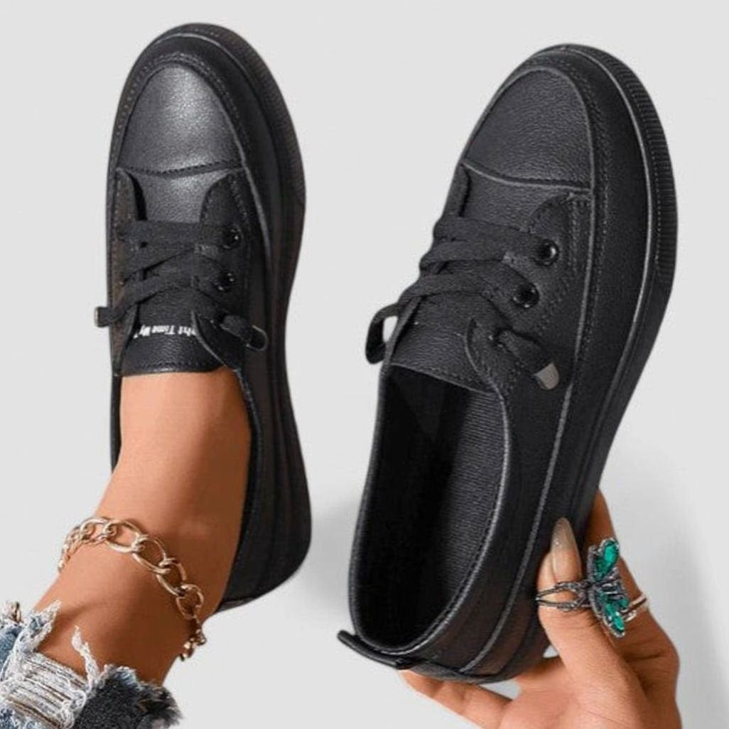 Women's Orthopedic Lace-Up Cushioned Casual Trainers - Black