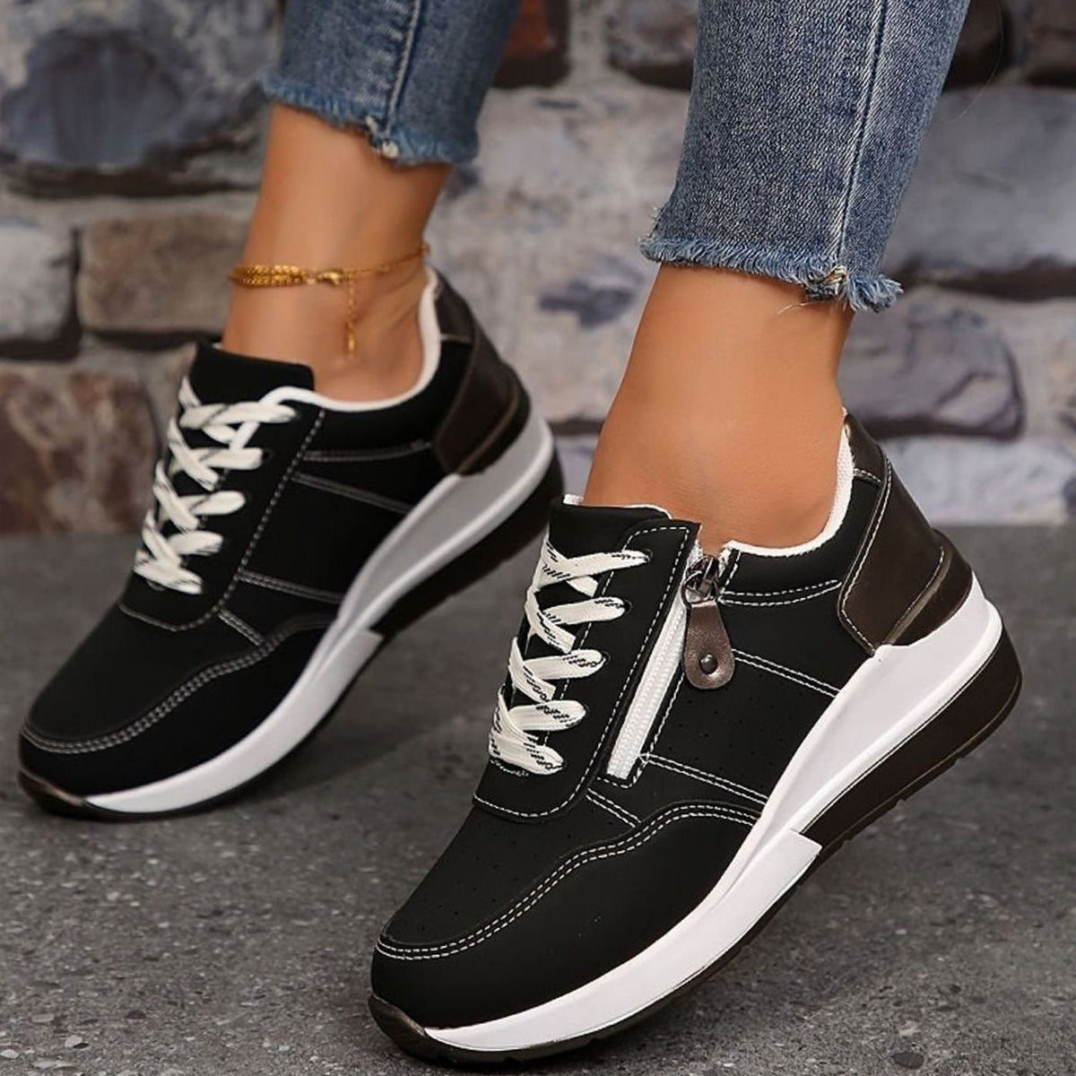 Women's Orthopedic Lace-Up Side-Zip Platform Trainers