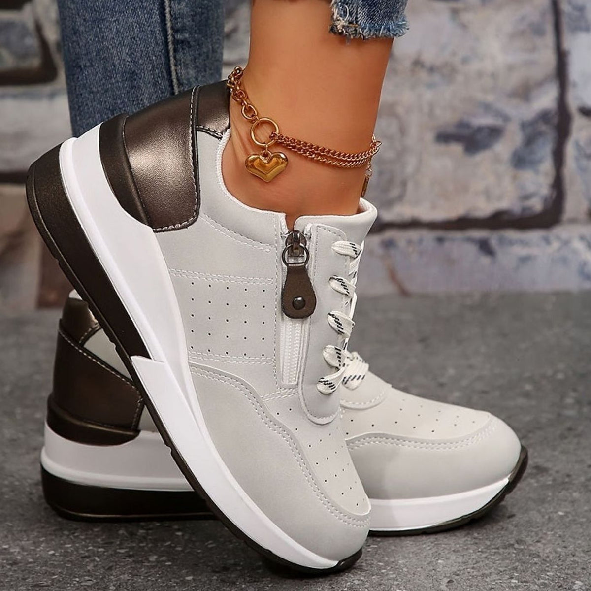 Women's Orthopedic Lace-Up Side-Zip Platform Trainers