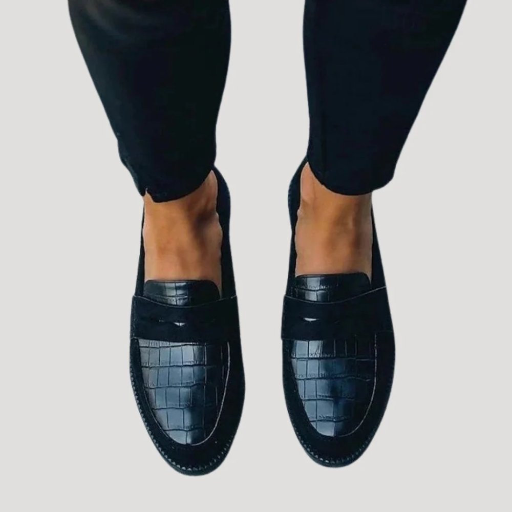 Women's Orthopedic Loafers Black Croc Embossed Leather