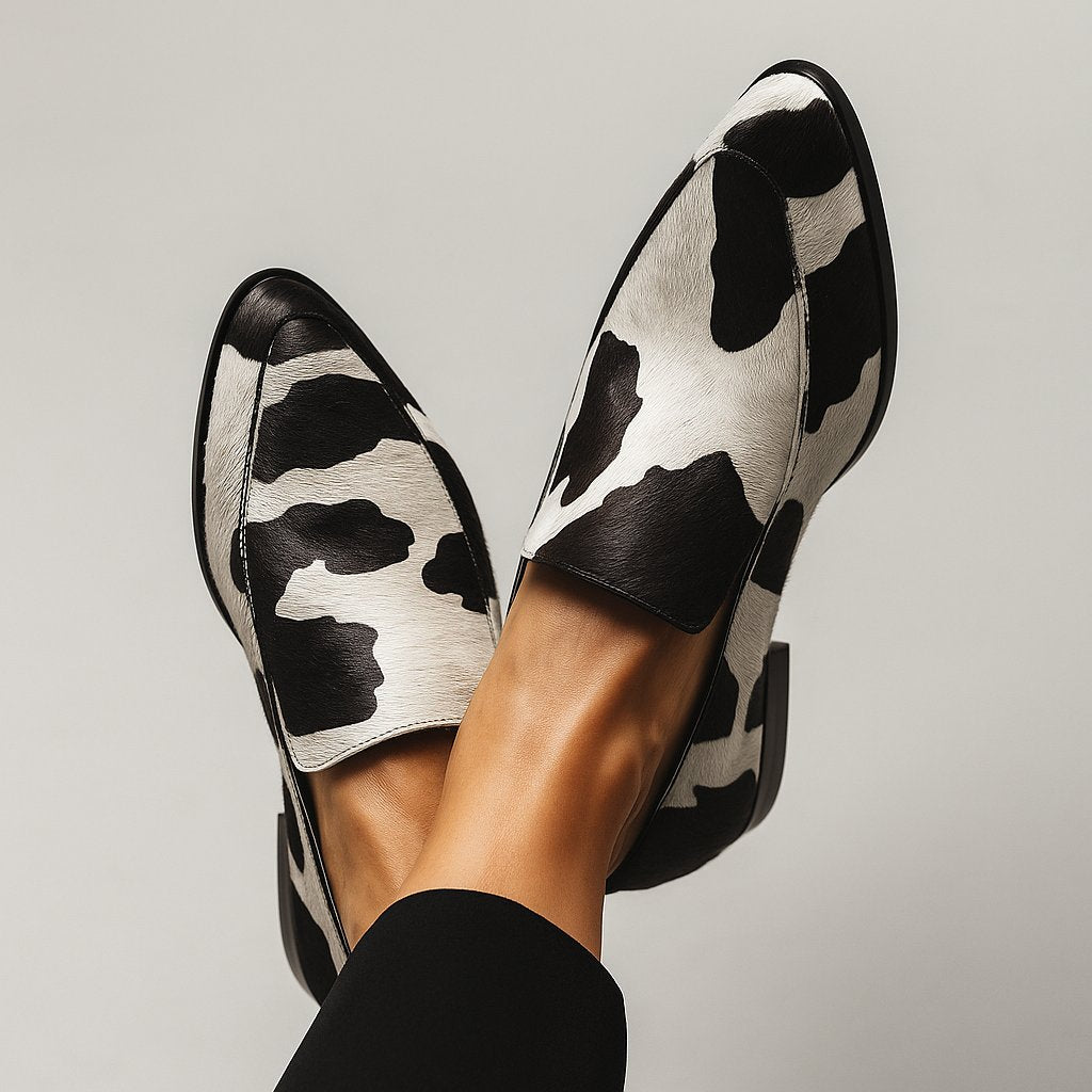 Women's Orthopedic Loafers Cow Print Pointed Toe