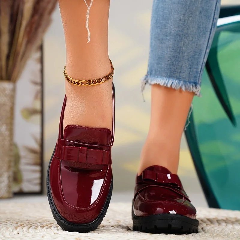 Women's Orthopedic Loafers Patent Leather Bow Detail
