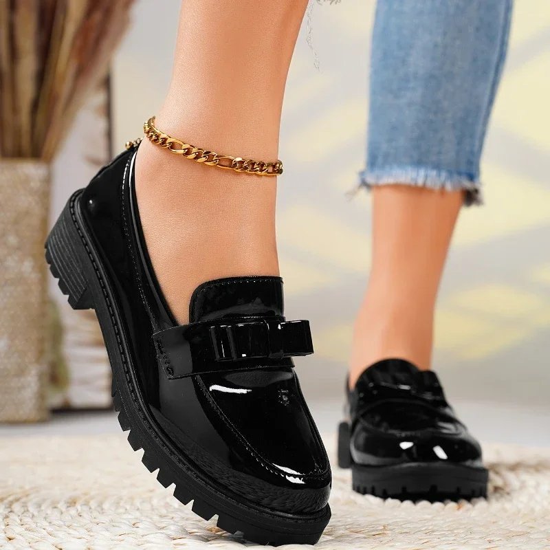 Women's Orthopedic Loafers Patent Leather Bow Detail