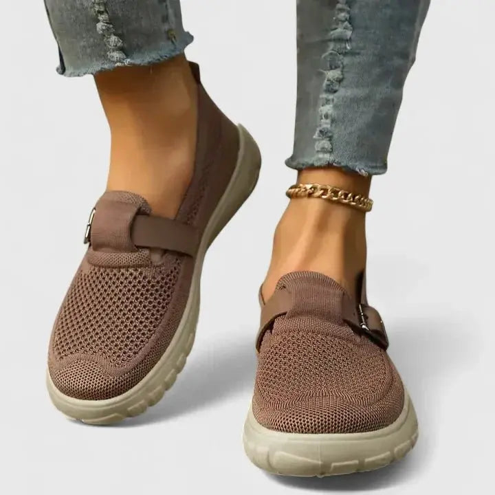 Women's Orthopedic Loafers Slip-On Comfort Buckle Strap - Brown