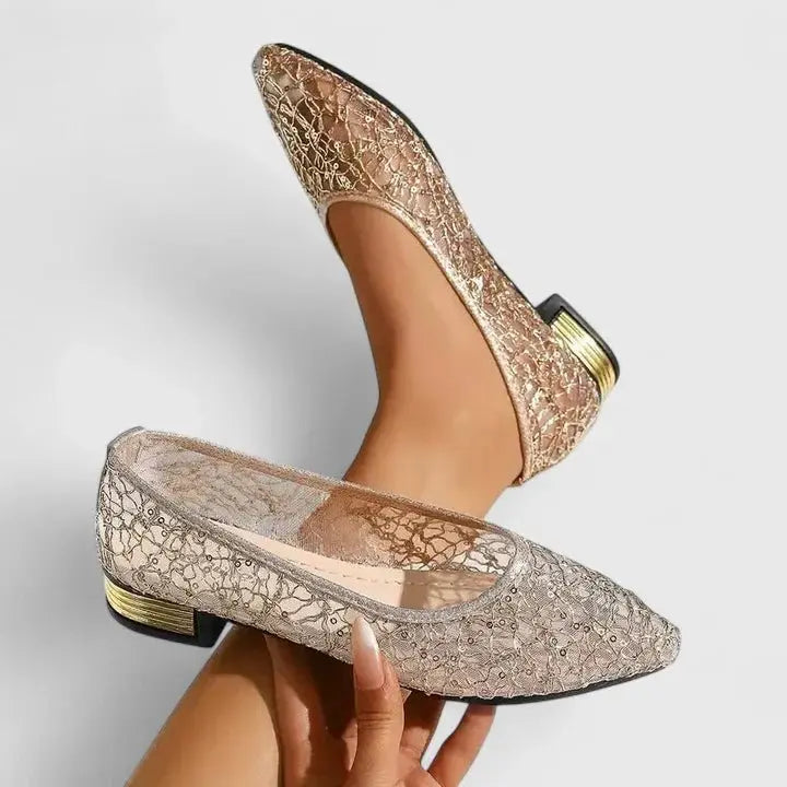 Women's Orthopedic Loafers Slip-On Comfort Lace Mesh - Gold