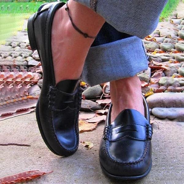 Women's Orthopedic Loafers Slip-On Leather Comfort - Black