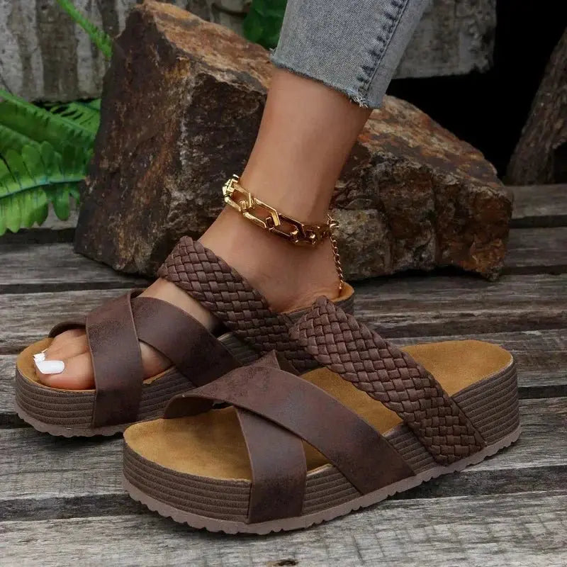 Women's Orthopedic Platform Sandals Braided Straps Comfort