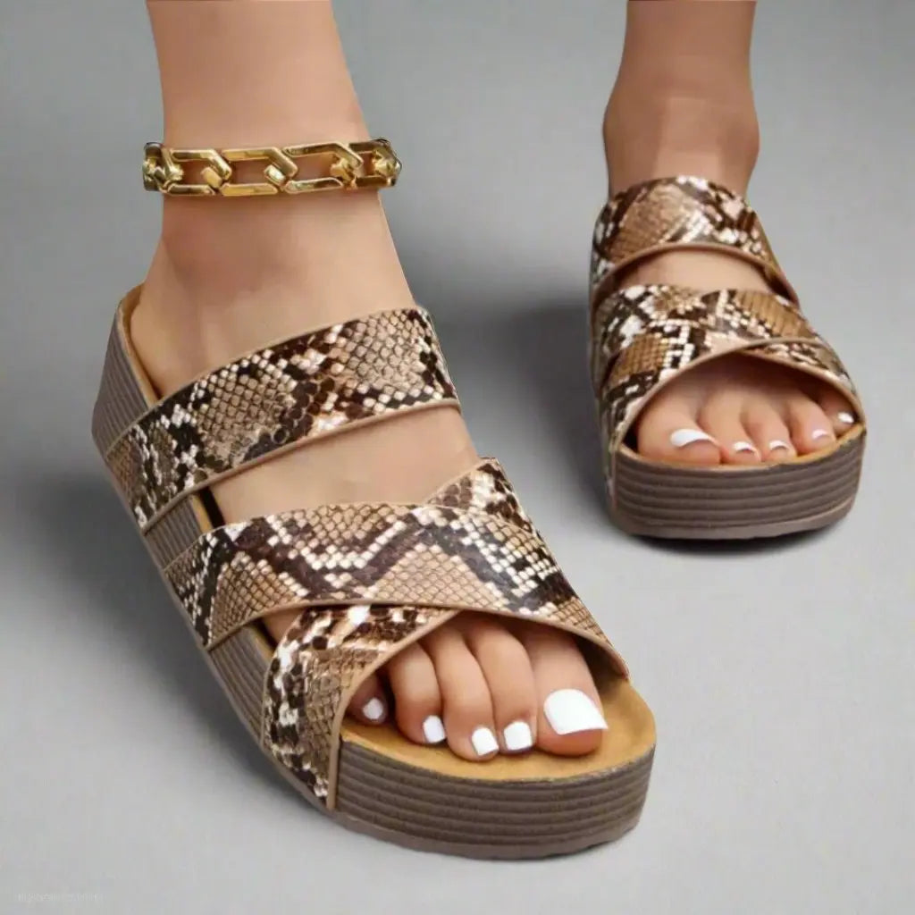 Women's Orthopedic Platform Sandals Braided Straps Comfort - Snake print