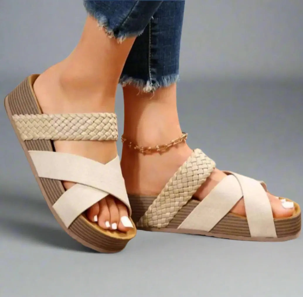 Women's Orthopedic Platform Sandals Braided Straps Comfort - White